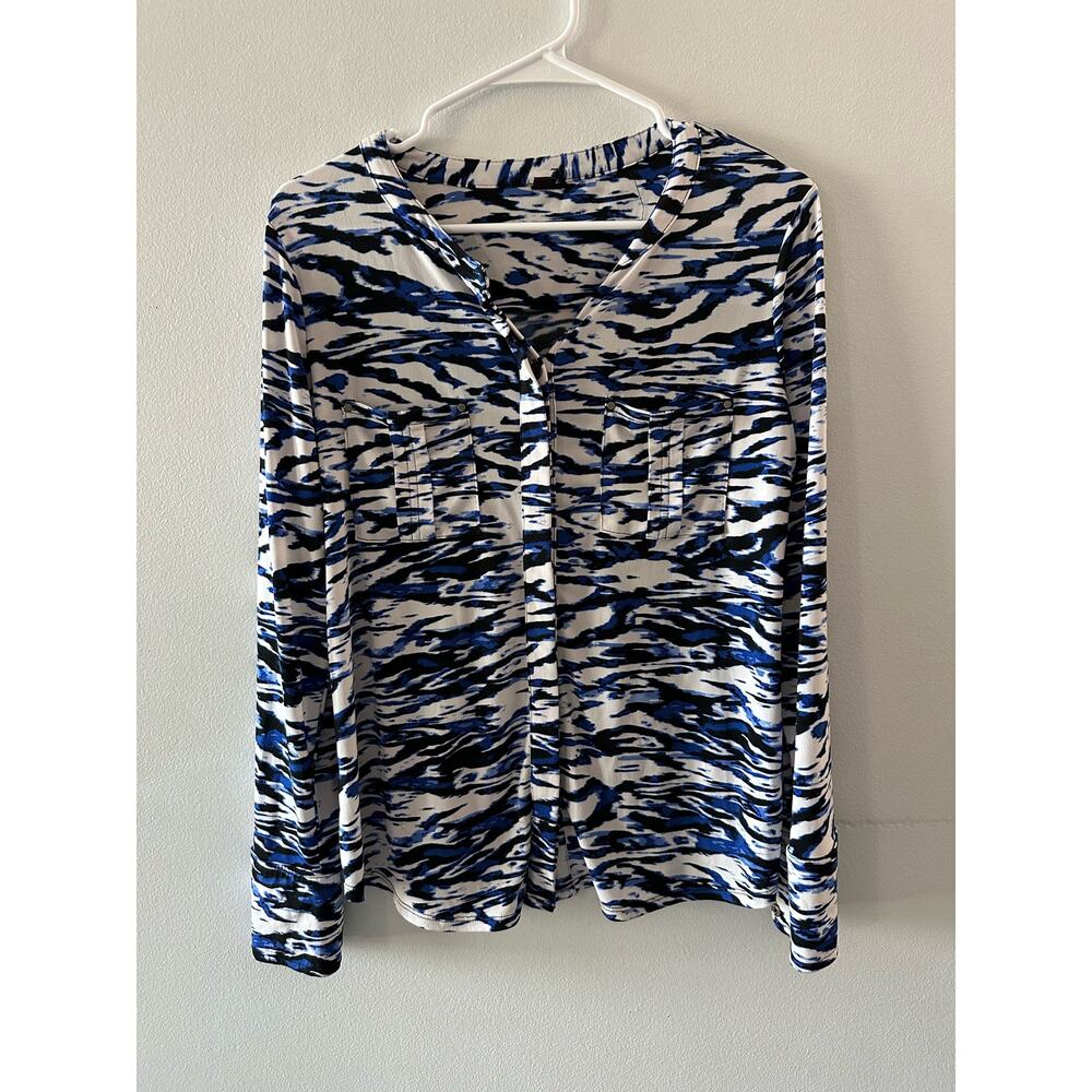 Dana Buchman Top Women's Medium Button Up Blouse Long Sleeve Printed Office